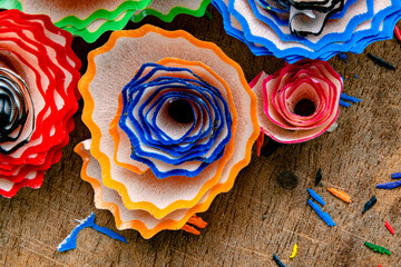 Macro Photo of Pencil Shavings Styled as Blossoms, Creative Art Background