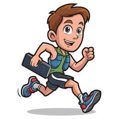 cartoon boy running Isolated on a white backgroun