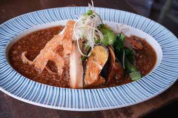 Japanese Keema Curry Rice with Fried Vegetable - 揚げた野菜付 キーマカレー