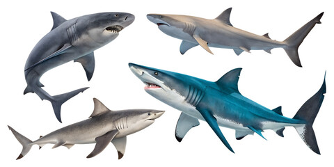Fototapeta premium Various sharks isolated on transparent background