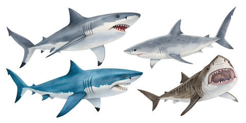 Obraz premium Various sharks isolated on transparent background