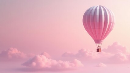 Obraz premium A Pastel Pink Hot Air Balloon Soaring Through Dreamlike Cloudscape