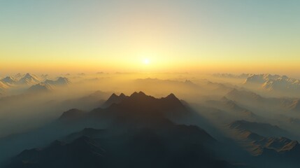 Sunrise Over Misty Mountain Ranges