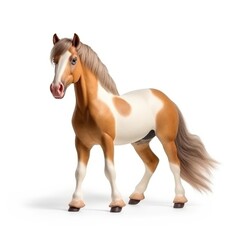 Obraz premium Palomino horse toy galloping with windswept mane, exhibiting dynamic movement against white backdrop, representing playful childhood equine imagery
