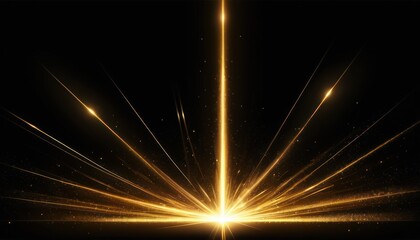 Golden Rays of Light Bursting from Below on a Black Backdrop with Sparks