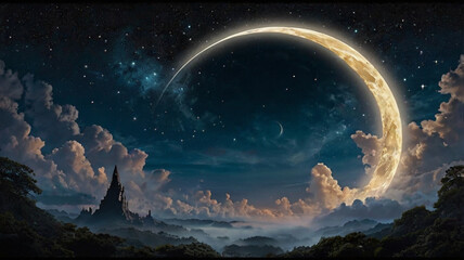 the moon over the mountains