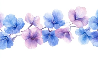 delicate and beautiful close-up of a row of blue and purple flower