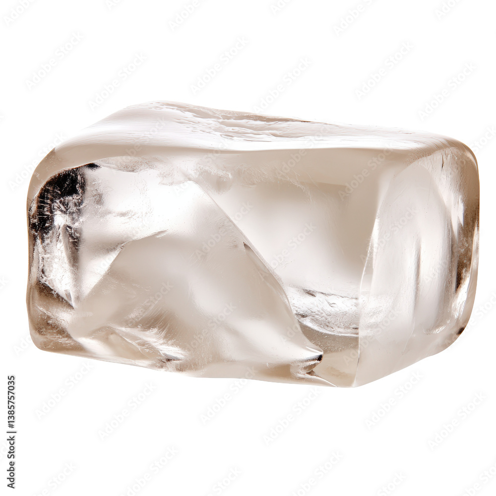 Poster a large ice block with intricate patterns reflecting light in a chilly environment evoking a sense o