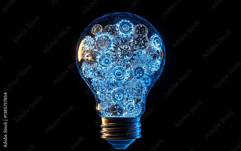 Aufkleber lightbulb made of interconnected gears and icons symbolizing business innovation and creativity, com