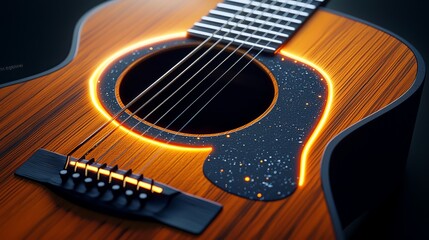 Fototapeta premium Close-up of a beautifully crafted acoustic guitar showcasing detail.