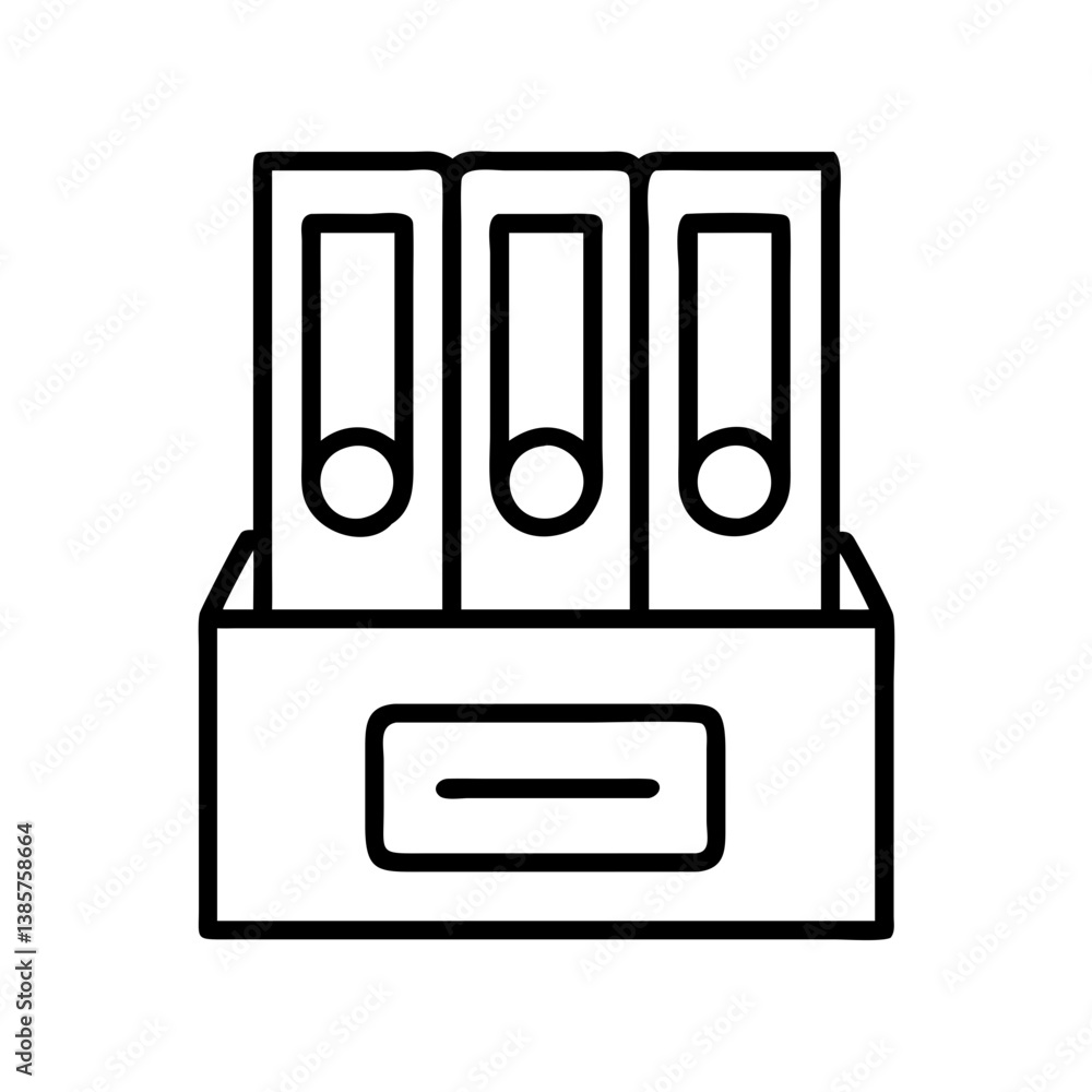 Poster office filing cabinet with folders vector icon for document organization and data management solutio