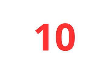 Red number 10 or ten on a white background 