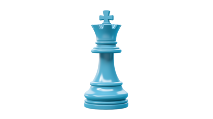 A light blue chess king piece stands prominently against a stark black background scene view