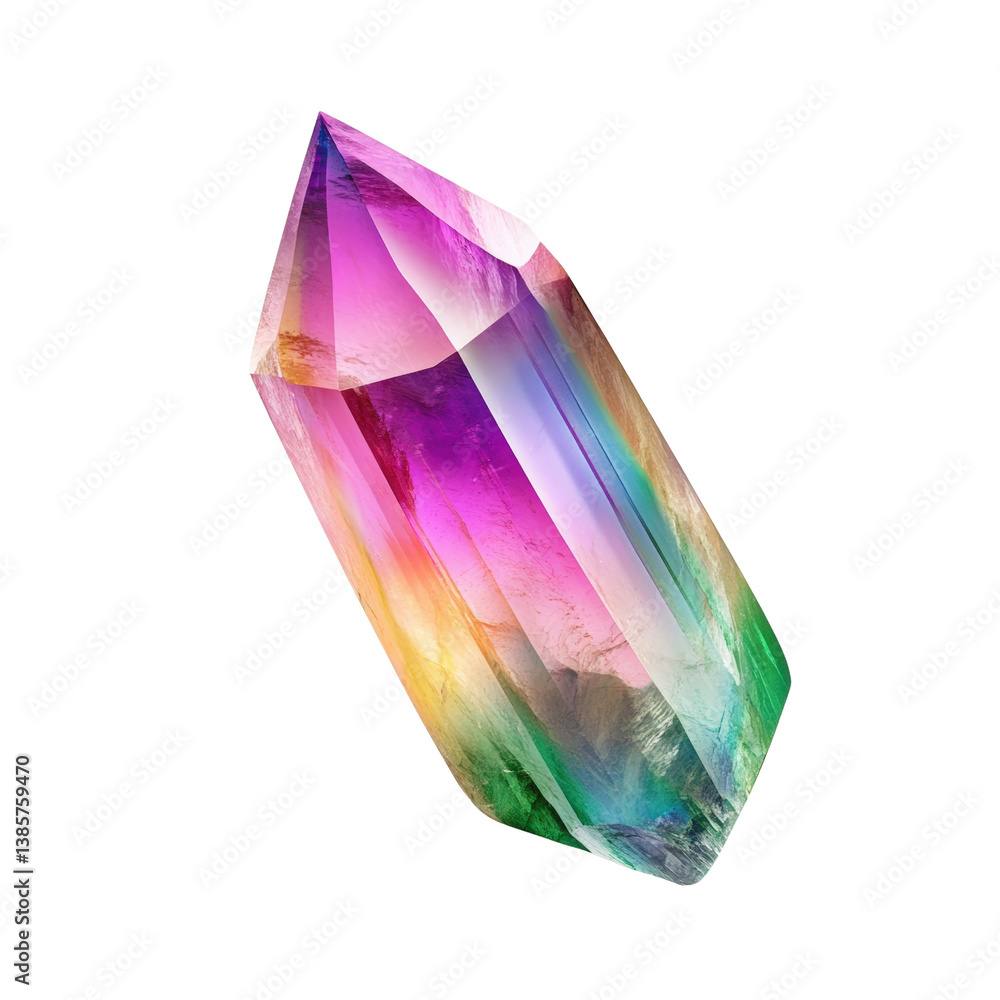 Poster stunning rainbow colored crystal prism reflecting light and creating beautiful patterns on a soft wh