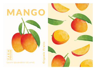 Mango packaging design templates, watercolour style vector illustration.