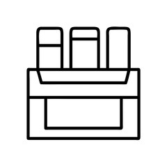 Outline drawing of three markers in a box for art supplies and office stationery vector illustration