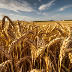Golden Field of Wheat: A close-up shot showcases a lush wheat field, with golden grains swaying gently in the sunlight, a testament to the beauty of agriculture and the bounty of nature.