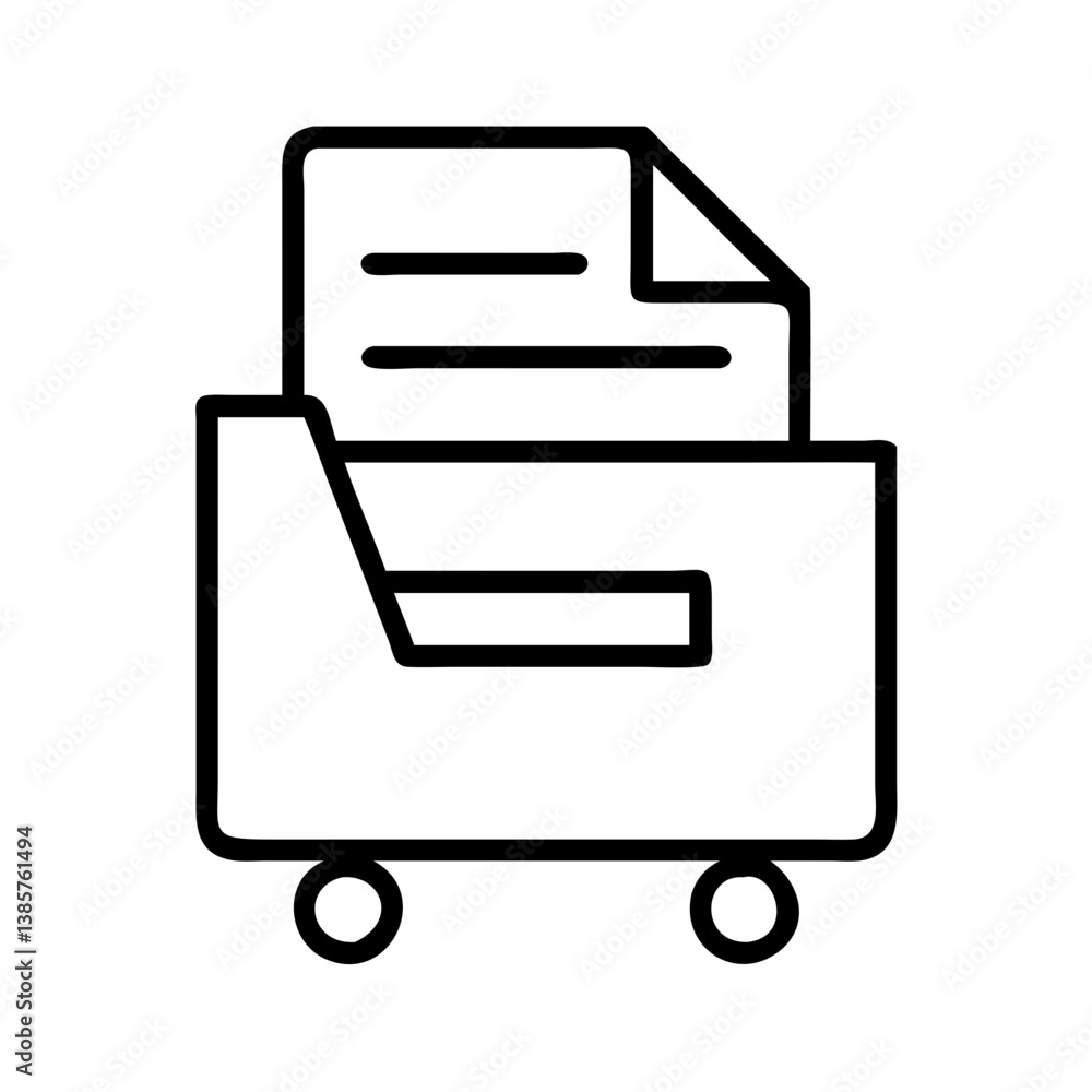 Poster document trolley icon for file management and data storage with paper sheet outline vector illustrat