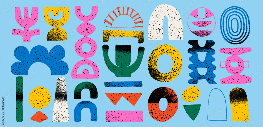 Aufkleber grainy abstract shapes with textured graphic backgrounds. modern retro vector set with funky hand-dr