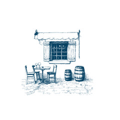 Hand drawn greek taverna sketch illustration