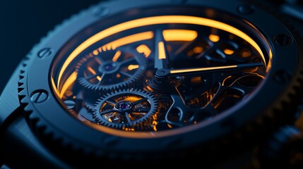 Close-up of a mechanical watch showcasing intricate gear movements.