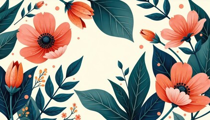 Stylized botanical elements create a flowing, organic interior design pattern Soft color palette , artwork, interior, textile