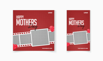 Happy Mother's Day social media post template, wish card with photo film frame for online promotion