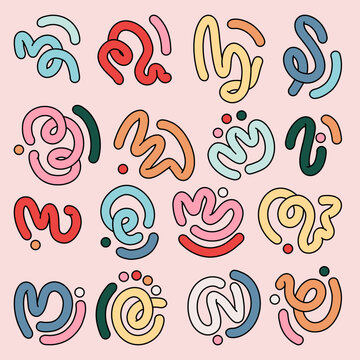 Coloful Vector Set of Abstract Playful Dynamic Lines Illustrations