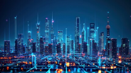Futuristic Shanghai Skyline: Digital Metropolis at Night