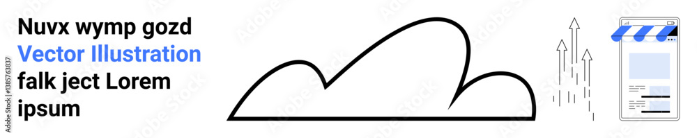 Poster cloud shape with arrows symbolizing progress and a storefront icon suggesting e-commerce. ideal for 