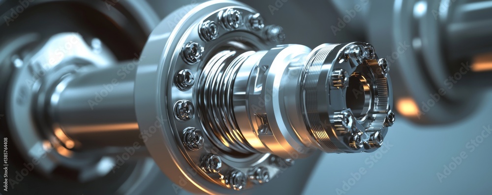 Poster close-up of a precision mechanical part in a modern industry setting.