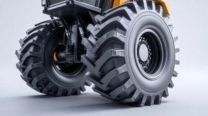 Close-up of a rugged tractor tire showcasing its detailed tread.