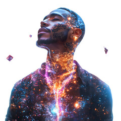 Humanoid with Radiant Tattoos and Glowing Energy Isolated on Transparent Background