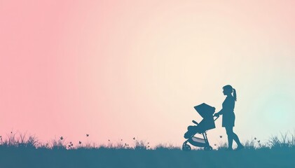 Subtle stroller silhouette repeat on pastel background, background, nursery