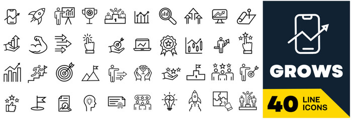 Set of line icons related to upskill, upskilling, personal growth, development, education, career. Outline icon collection. Editable stroke. Vector illustration