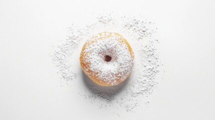 Delicious powdered donut bakery food photography minimalist background overhead view sweet treats for all occasions