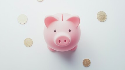 Saving money tips piggy bank in minimalist setting personal finance indoor top view financial literacy
