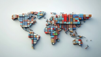 Obraz premium Global trade network world map graphic art industrial environment perspective view shipping and logistics concept