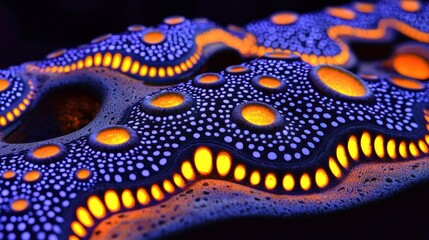 Obraz premium Organic surface with raised, dotted textures and orange glowing round patterns