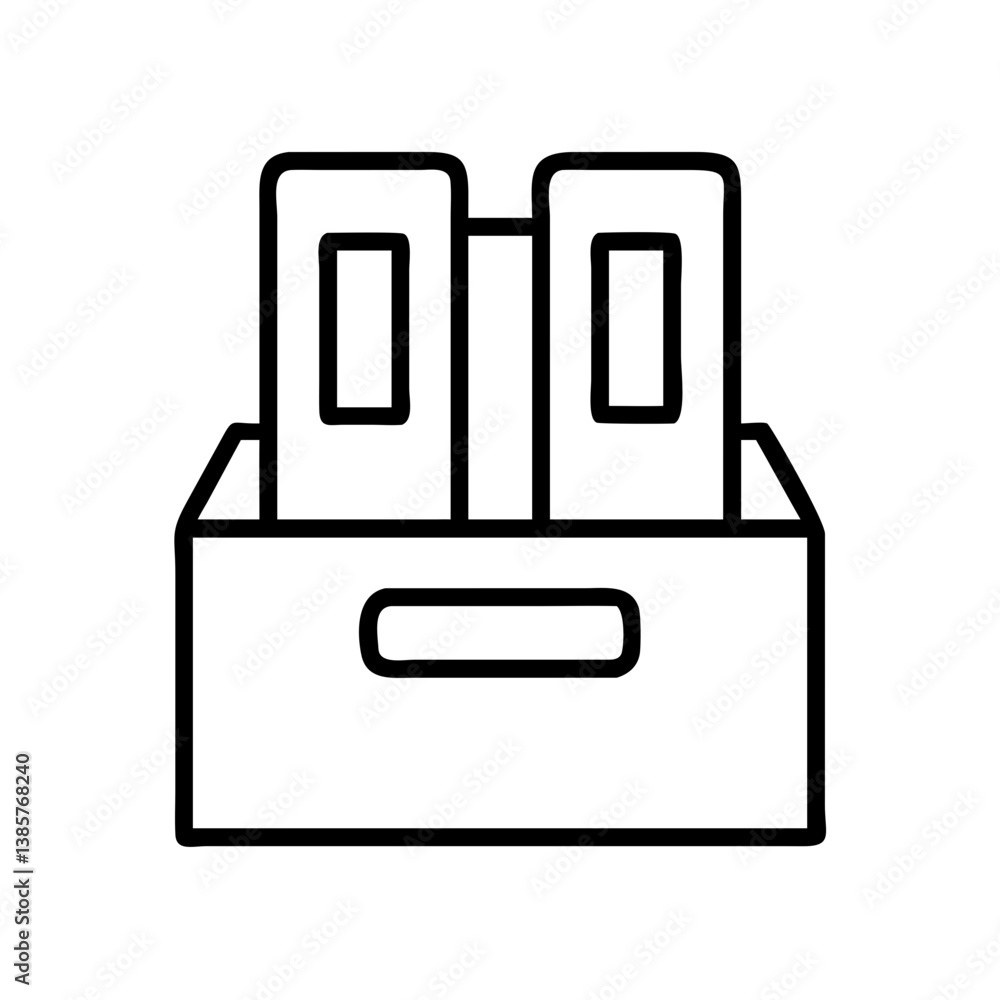 Poster outline box with files vector, organize documents in file box, storage container icon, archive