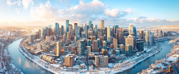 Winter Cityscape Aerial View
