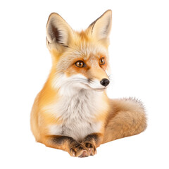 Majestic red fox strolling through a sunlit forest captured in high detail to showcase its beautiful fur and features isolated on transparent background..