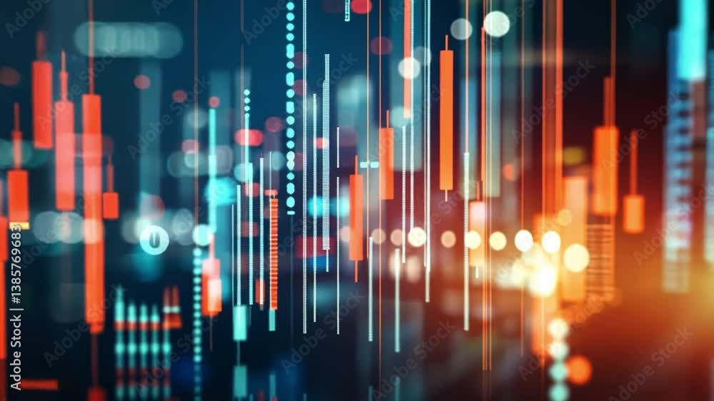 Poster abstract digital financial data visualization colorful graphs and glowing lights showcasing market t