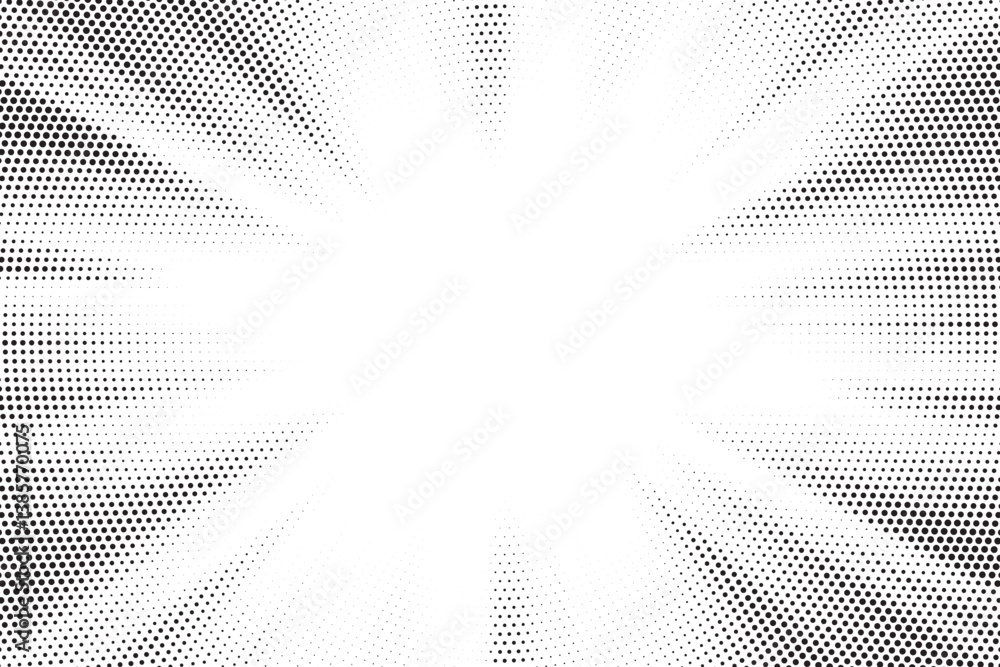 Leinwandbilder Halftone gradient sun rays pattern. abstract halftone vector dots background. monochrome dots pattern. pop art, comic small dots. star rays halftone poster. shine, explosion. sunrise rays background. 