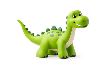 Fototapeta premium 3d green cute cartoon dinosaur with smile isolated on white background