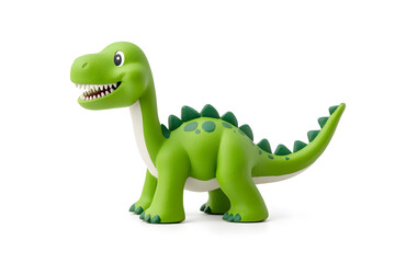 Fototapeta premium 3d green cute cartoon dinosaur with smile isolated on white background