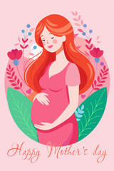 Floral accent in vector: expecting a baby and mother's love in soft pastel colors.