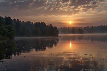 Timeless Dawn A Serene Lake Reflecting a Sacred Stillness V5