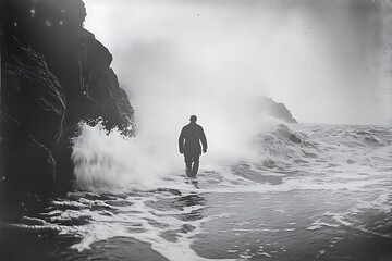 Fototapeta premium man walking on the beach slow motion