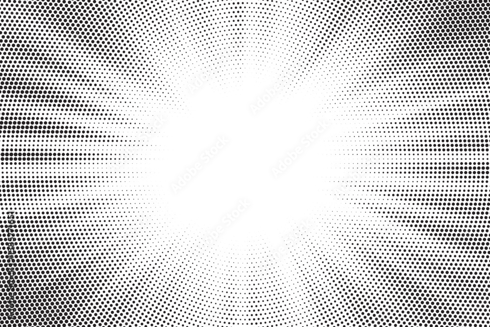 Fototapete Halftone gradient sun rays pattern. Abstract halftone vector dots background. monochrome dots pattern. Vector background in comic book style with sunburst rays and halftone. Retro pop art design.